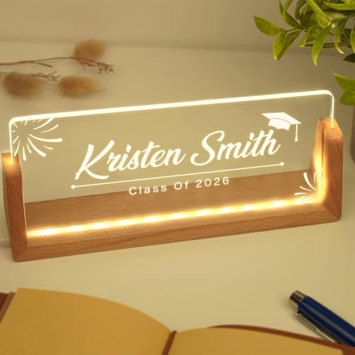 Custom Name Plate for Desk, Personalized Light Up Acrylic Desk Name Plate, Personalized Graduation Gifts 2026 for Him Her, Class of 2026 Graduate Gift, High School College Grad Gift (Design10-Graduation) - color: Design10-Graduation