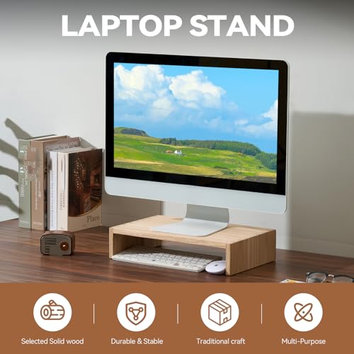 KIRIGEN Monitor Stand Wooden -Desk Stand Wood for Computer/Laptop/TV Printer - Monitor Arms & Stands Desk Riser for Office Organizers - Desktop Workspace Platforms Stands (39,Natural) - color: Natural, size: 39cm