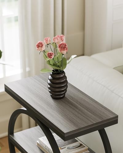 LITTLE TREE End Table, 3-Tier Side Table, Slim Sofa Side Table for Living Room, Tall Bedside Table Nightstand for Bedroom, Grey and Black - color: Grey