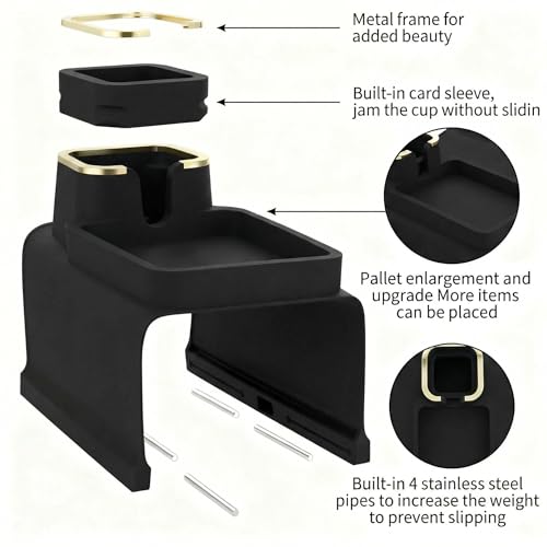 Luxury Gold Trim Couch Cup Holder Tray - Weighted Silicone Anti-Spill Sofa Armrest Organizer, Non-Slip Recliner Tray Table for Drinks, Remote, Phone - Fits Most Couch Arms, Home Gift,Black - color: Black