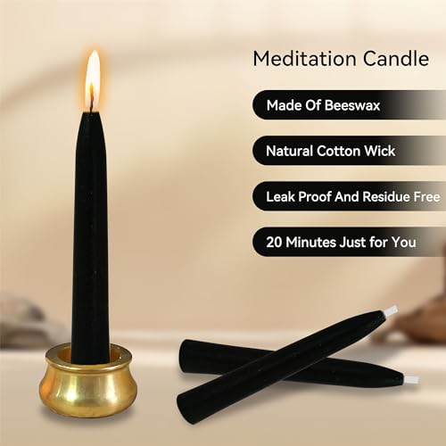 Dripless Taper Candle Meditation Candles,Black 20 Minute Mini Prayer Candlestick Pure Beeswax Candles with Brass Candle Holder for Yoga & Spiritual Rituals,30-BLA - color: MCBEE30PC-BLACK