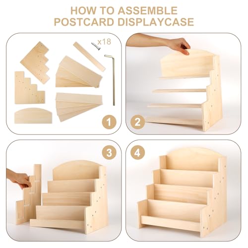 Exood Greeting Card Organizer Display Stand , 4-Tier Wooden Rack Holder for postcard Brochure Photos Sticker Retail