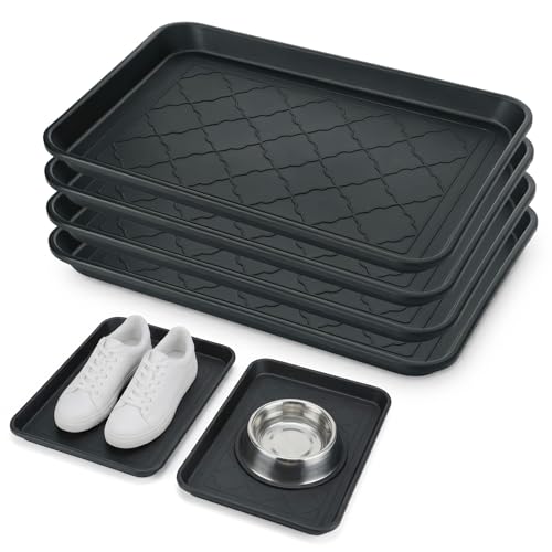 Kingrol 4-Pack Shoe Tray for Entryway Indoor, Small Boot Tray 16.5", Multi-Purpose Waterproof Mat for Shoes, Pet Bowls, Plants & Cleaning Supplies, Floor Protection Tray