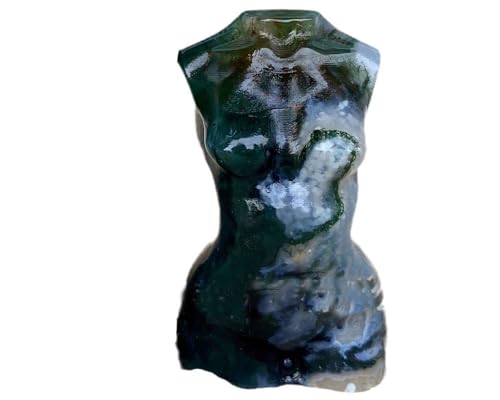 Natural Ocean Grass Agate Crystal Female Model Figurine Hand Carved Body Sculpture Statue Gemstone Small Figurine Reiki 3 Inch Home Office Decor Ornaments 100-150 Grams - color: Ocean Grass Agate