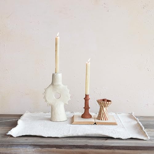 Creative Co-Op Round Dcorative Handmade Paper Mache Taper Holder, Terra-Cotta