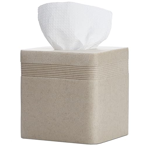 Beige Sandstone Tissue Box Cover Square for Home Decor,Resin Heavy Tissue Box Holder for Bathroom Countertop,Tabletop,Bedside Table,Office (Handmade of Resin) - color: S-beige