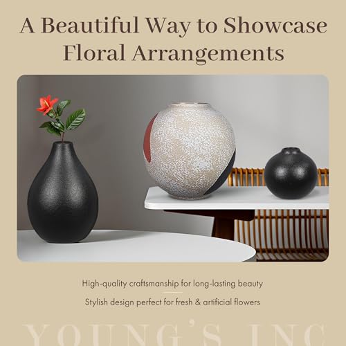 Young's Inc Wood Tabletop with Glass Flower Vase - color: Round,white