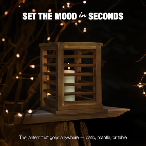 Premium 11.5" H Lantern Decorative Indoor & Outdoor - Large Wooden Candle Lantern & Plant Stand for Holiday Decor, Farmhouse, Patio, Table | Golden Teak Finish
