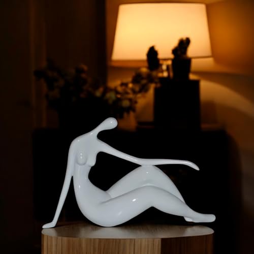 NIFAO Modern Art White Woman Beach Resin Statue – Abstract Coastal Sculpture, Contemporary Home Décor, 28" L x 8" W x 16" H
