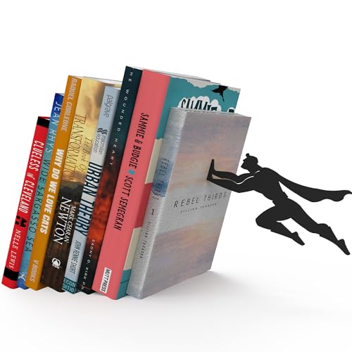 Artori Design Book Ends to Hold Books Heavy Duty - Hidden Metal Bookends for Shelves Desk or countertop - Bookend Book Holder for Home Decorative - Gift for Book Lovers and Home Décor (Book&Hero) - color: A - Superhero (Black)