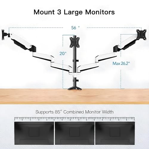 HUANUO Triple Monitor Stand - Full Motion Articulating Monitor Mount Fit Three 17 to 32 inch LCD Computer Screens with Clamp, Grommet Kit - color: White