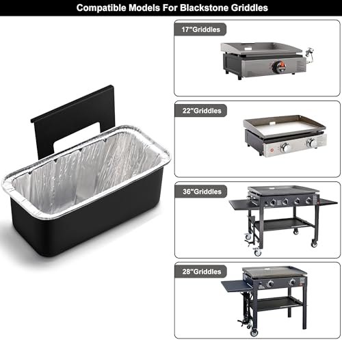 Grill Grease Catcher for Blackstone Griddle with 10 Pack Grease Cup Liners Aluminum Foil Tray Pan Drip Tray Pan for 17, 22, 28 & 36 inches Griddle (Long Hook) - color: Long Hook