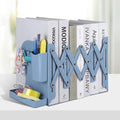 Honagu Adjustable Bookends, Metal Book Ends for Shelves Heavy Book, Bookend for Home, Office, Books, Papers, Book Stopper with Removable Hook, Pen Holder, Gifts for Students, Teachers（Dark Blue） - color: Dark Blue