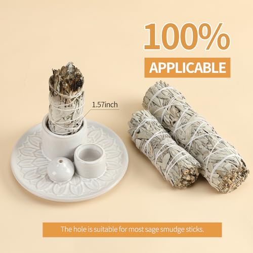 Palo Santo Sticks Holder, Multi-Purpose Handmade Ceramic Incense Burner for Palo Santo Incense Sticks, Sage Holder for Burning, Ash Catcher Tray for Meditation Yoga Room (White) - color: White