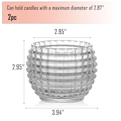 2 Pack Crystal Clear Glass Votive Candle Holders for Home Decor Round Bubble Tea Light Holder for Valentine’s Day Table Centerpiece Wedding - color: Transparent