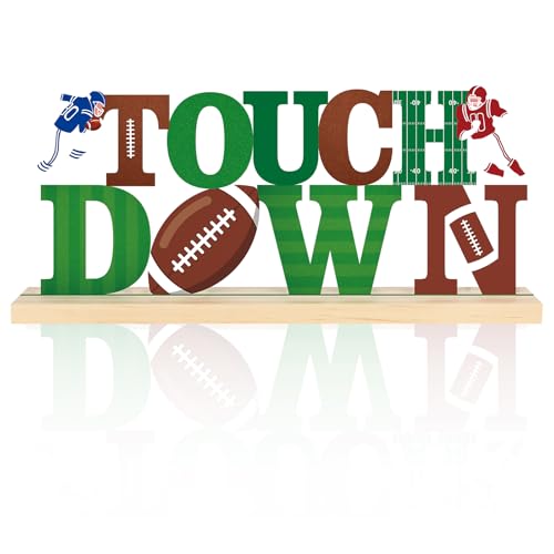 COCHIE Metal Football Touchdown Sign, Green Super Football Bowl Game Tailgate Party Decorations for Home, Office, Shelf, Mantel, Indoor, Touch Down Table Toppers Decor (Superbowl) - style: Superbowl