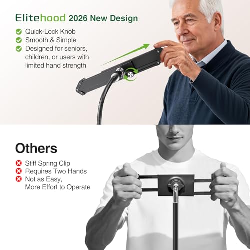 elitehood Aluminum Diagonal Design 72" iPad Tripod Floor Stand, Heavy Duty Adjustable Tablet Stand Holder, Flexible Gooseneck iPad Stand for Pro 13 12.9 11, Air, Samsung Tab and More 9-14.2" Devices - size: 9–14.2" · Diagonal Clamp