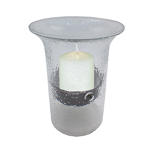Glass Hurricane Pillar Candle Holder with Rustic Metal Insert, Perfect as a Centerpiece (Small Bubble Glass) - size: 11" Tall Bubble Glass
