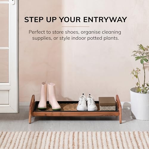 Anji Mountain Heavy Duty Waterproof Wooden Shoe Storage Mat Organizer/Boot Storage Tray Multi Use for Entryway with Coir, Tan and Black Diamond Insert, 1 Tier, Fits 3 Pair (36.5" Wide) - color: Tan and Black Diamond, size: 1 Tier, Fits 3 Pair