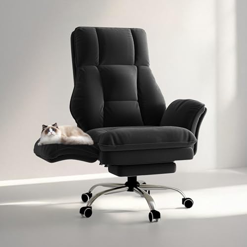 Big and Tall Office Chair, Flip Armrests for Pets & Cross Legged Sitting, Executive Ergonomic Computer Gaming Chair with Foot Rest, Crystal Velvet Wide Seat Reclining Desk Chair - color: Black
