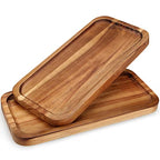 2 Pcs Rectangular Wooden Platters for Food Party Decorative Small Serving Tray Long Charcuterie Board Acacia Wood Trays Home Decor Cheese Board Rectangle Cake Dessert Plates Snack Appetizer Platter - size: 12" x 6"