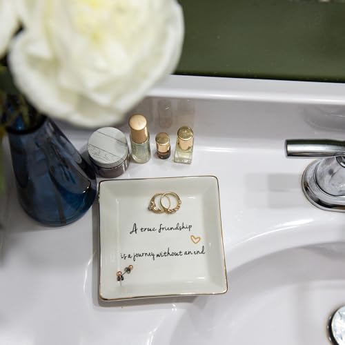 HOME SMILE Friends Gifts for Women Her Ring Trinket Dish Jewerly Tray-A True Friendship is a Journey Without an end-Birthday Gifts for Friends Female - style: Friend
