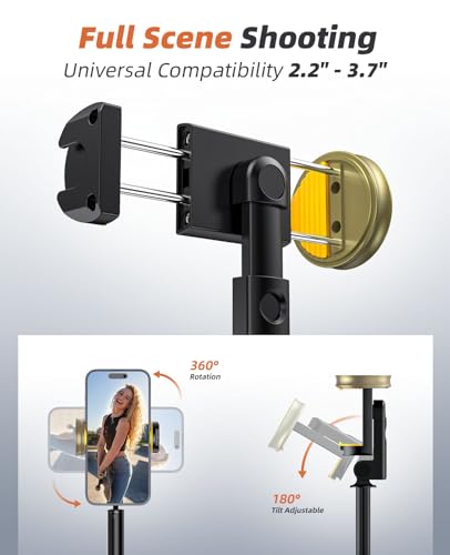 Vimose Phone Tripod & Selfie Stick with Remote, Portable, Lightweight for Video Recording Vlog, Extendable Travel Tripod Stand Compatible with iPhone Android, Black, 62" - color: Black