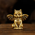 CHOVY Retro Handcrafted Evil Cat Sculpture - 100% Solid Brass Demon Cat Figurine with Wings & Fangs | Gothic Dark Fantasy Desktop Decor, Collectible Art Piece Unique Gift - style: Demon Cat
