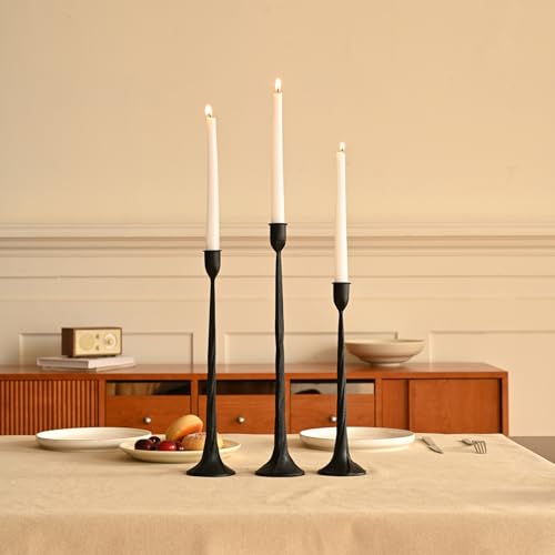Set of 3 Candle Stick Holders, Iron Black Candlestick Holders, Fits 3/4 inch Fits 3/4 inch Thick Candles, Tapered Candle Holders Tall Set for Dining Table, Wedding, Home Decoration - color: Black-twisted, size: 12”,14”,15.5”