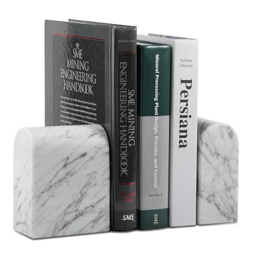 Koville Natural Italian Marble Bookends for Shelves, Book Ends for Heavy Books, 13LBS Ultra Heavy Duty Book Holders, Triumphal Arch Bookends Office Bookshelf Decor for CDs/Video Games(Bianco Carrara) - color: White Marble-bianco Carrara, size: 13lb