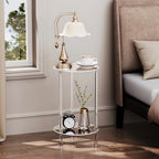 Clear Round Acrylic Side Table for Small Spaces, 11.81" L x 11.81" W x 19.82" H, 2 Tier Small Modern Drink End Table Nightstand, Minimalist Bedside Table for Living Room, Bedroom, Bathroom - size: 2 Tier 1-Pack (19.82"H)