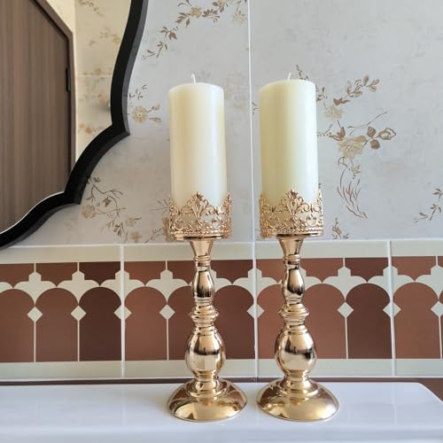 Candle Holders for Pillar Candles Gothic Gold Vintage Tall Candle Holders Set of 2 Decorative Large Table Centerpieces Candle Stand Decor (Gold 2PCS A) - color: Gold 2pcs a