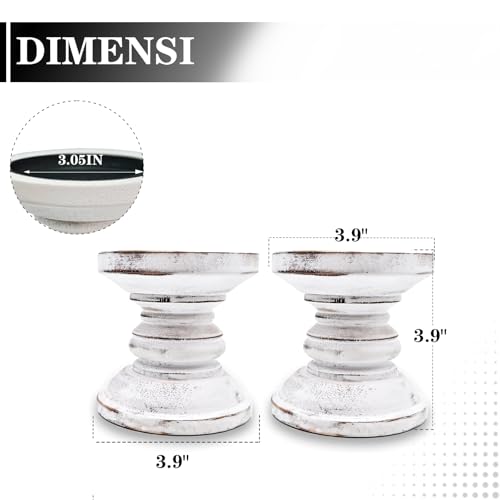 Small Candle Holder for Pillar Candle Set of 2, Farmhouse Candle Holder Decor, Rustic Wooden Candle Stand, Vintage Tall Candle Stand Decorative for Living Room, Table Centerpiece,Rustic White - size: Set of 2