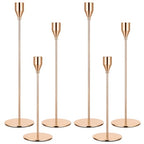 6pcs Candlestick Holders, Metal Taper Candle Holder Bulk Rose Gold Tall Candlestick Holders Taper Candle Holder for Table Centerpieces Candlesticks for Wedding Christmas Party-3size