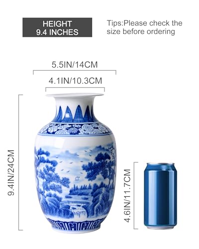 Blue and White Vintage Vase Chinoiserie Farmhouse Decorative Vases Flower Terracotta pots for Tableshelf Bookshelf Bathroom Living Room Kitchen 9.4 inch - size: 4"X9.4"