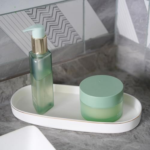 10x5 Bathroom Vanity Tray, Oval Ceramic Decorative Perfume Candle Tray for Bathroom/Kitchen Counter, White - color: White