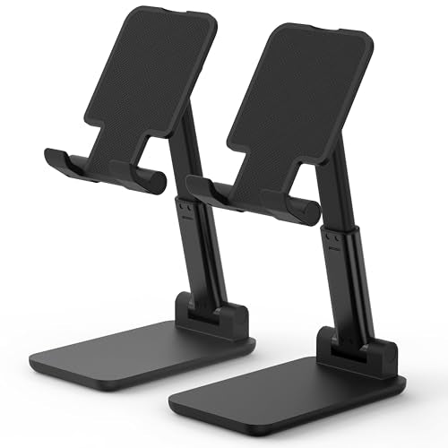 Cell Phone Stand, Adjustable Angle and Height Cell Phone Holder for Desk, Foldable and Portable, Anti-Slip Silicone Pad, Compatible with All Mobile Phones and 4-8 Inch Devices (Black&Black) - color: Black&Black