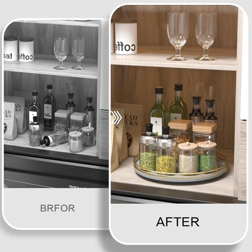 13" Wooden Lazy Susan Turntable for Cabinet – Round Rotating Spice Rack Organizer, Gray Kitchen Countertop Tray for Dining Table & Pantry Storage（Gray & Gold） - color: Gray & Gold, size: 13