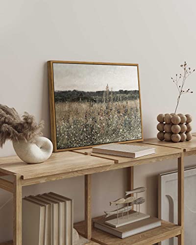 InSimSea Framed Canvas Wall Art Vintage Decor, Wildflower Field Vintage Wall Art Canvas Prints, Modern Farmhouse Bathroom Home Wall Decor, 16"x24" - color: Champ Fleuri, size: 24"L x 16"W