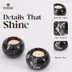 Marble Tealight Candle Holder 3-Inch Handmade Black Mini Votive Holder for Table Centerpieces, Earthy Room Decor, Decorative Candle Holder for Wedding Gifts - size: 3''