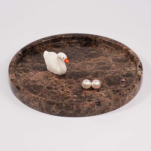Brown Round Marble Tray - Stone Perfume Plate Decorative Bowl for Nightstand Entryway Coffee Table Decor, Jewelry Trinket Ring Key Purse Holder Dish (7.9 inch) - color: Round-Emperador