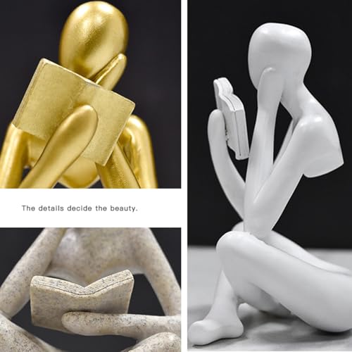 Gold Reading Women Statue, Thinker Sculptures, Abstract Art Ornament, Modern Aesthetic Figurine Decoration, Suitable for Home Living Room Bedroom Office Shelf Table Desk Bookshelf Decor (Black Left) - color: Black Left, size: Large