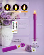 Homemory 6 Pcs Real Wax Purple Flameless Taper Candles with Remote Timer, 9.6 Inches LED Fake Candlesticks, LED Candle with 3D Flickering Flame for Romantic Wedding, Dinner, Xmas Anniversary Decor - style: Mysterious - Purple 9.6"