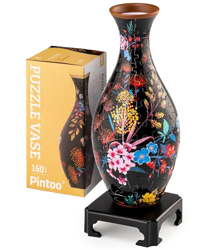 Pintoo 3D Puzzle Vase Unique Flower Vase Made by 160 Curved Plastic Puzzle Pieces House Warming Gift for Flower Arrangements and Home Decoration, for Mom [S1031] (Classic, Elegant Floral Print) - color: Elegant Floral Print, size: classic