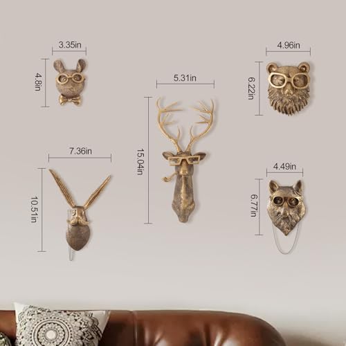 UITWMKTG 5 Pack Animal Head Wall Decor Gold Wall Sculpture Home Decor for Office Bedroom Modern Decor for Men Women - color: 5 Pack