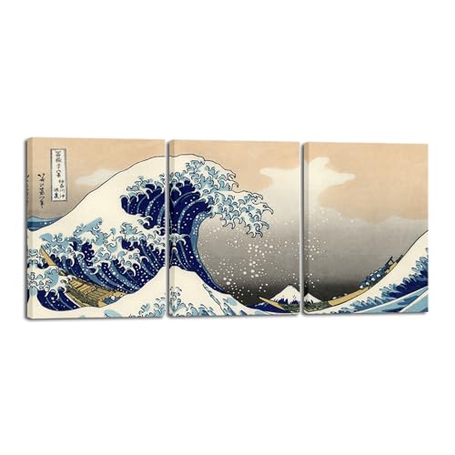 Wieco Art Great Wave of Kanagawa Katsushika Hokusai 3 Piece Modern Canvas Prints Artwork Abstract Pictures Paintings on Canvas Wall Art for Home Office Decorations Wall Decor - color: Great Wave, size: 12 x 16 inches (Unframed)