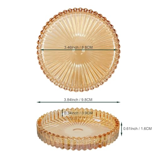 3.8 Inch Amber Glass Pillar Candle Holder Plates Set of 4 Coaster Holder Round Candle Stand for Table Centerpieces, Wedding,Party,and Home Decor - color: Amber