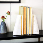 Main + Mesa Geometric Marble Bookends with Brass Inlay, White - color: White