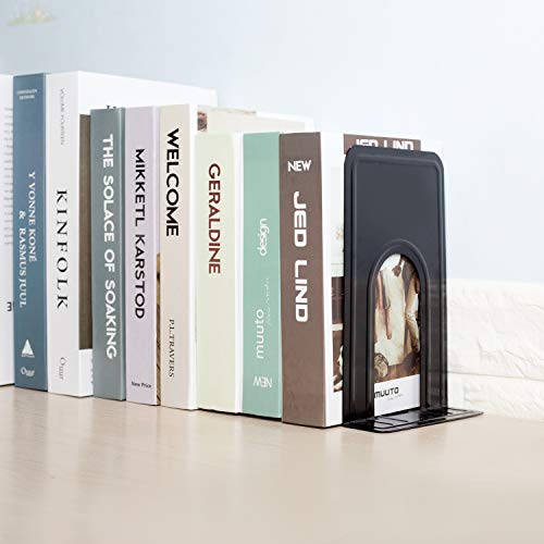 KINJOEK 4 Pairs/8 PCS Heavy Duty Bookends, 8.3x6.5x5.1 Inch Anti Slip Metal Book Ends for Books, Magazines, DVDs, Home, Office, School, Library, Black - size: 4Pairs Black