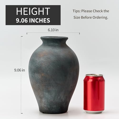 SIDUCAL Ceramic Vintage Flower Vase | 9 Inch Large Pottery Rustic Farmhouse Boho Vase for Home Decor, Table, Living Room, Bathroom, Coffee Desk, Shelf, Mantel Decoration, Wedding, Bronze - color: 1009-bronze
